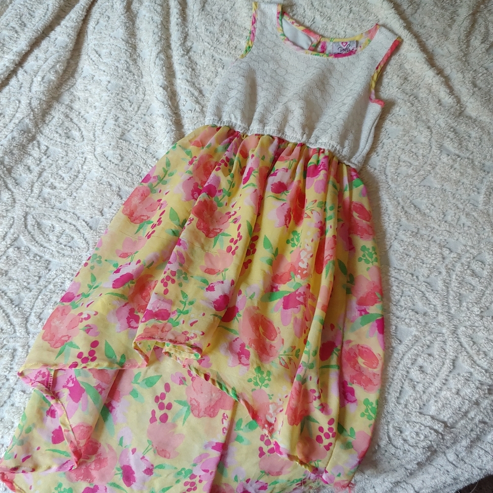 Real Love | Lace Keyhole Floral Hi Low Dress M
